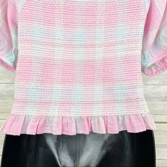 LOVESHACKFANCY Molly Top Pink Pastel Plaid Smocked - Picture 10 of 13
